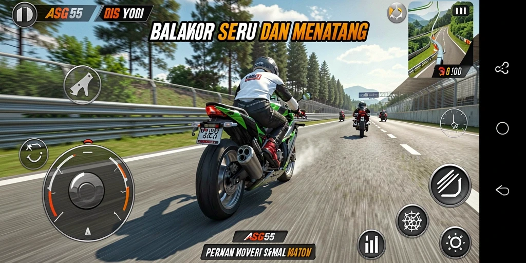 Tampilan gameplay balap motor yang seru dan mendebarkan.