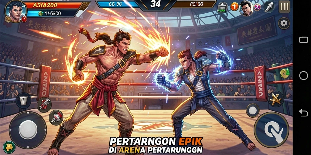 Gameplay ASIA200 menampilkan pertarungan yang intens dan karakter yang kuat.