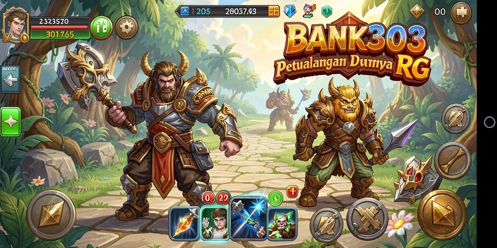 Tangkapan layar utama BANK303 menampilkan aksi seru dari pertarungan RPG.