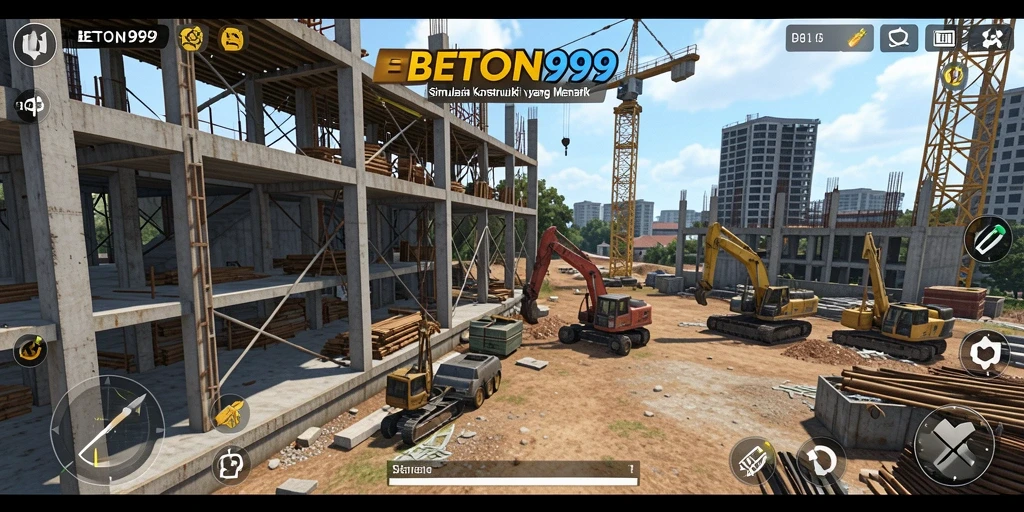 Screenshot BETON999 menampilkan pemain membangun struktur di dunia simulasi.