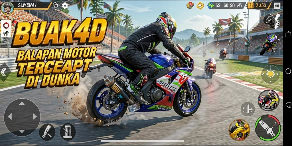 Tampilan gameplay seru di BUAH4D dengan balapan motor.