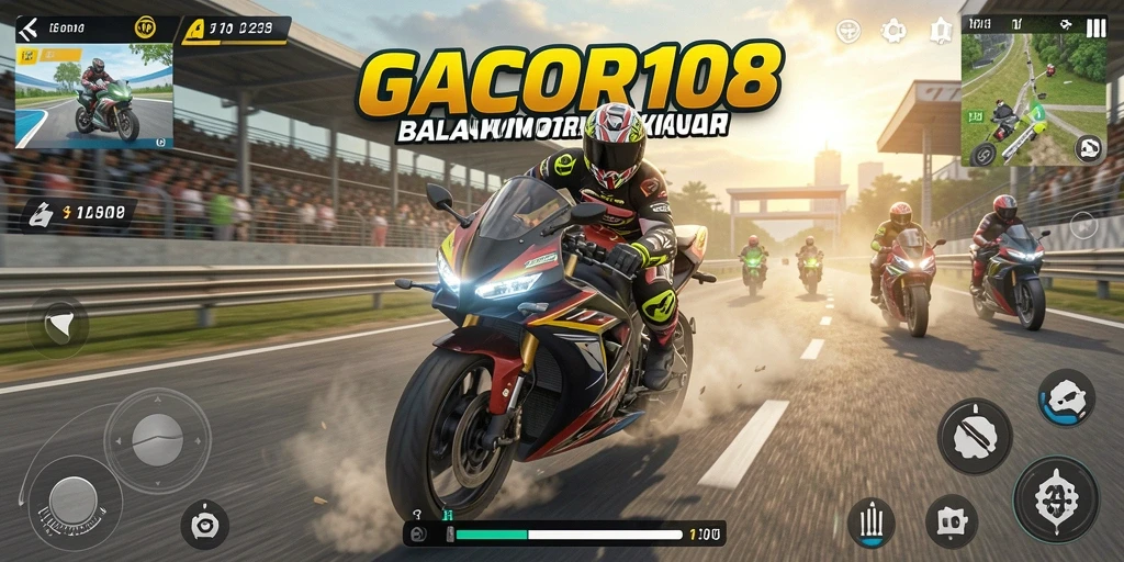 Screenshot GACOR108 menampilkan aksi balapan motor yang seru.