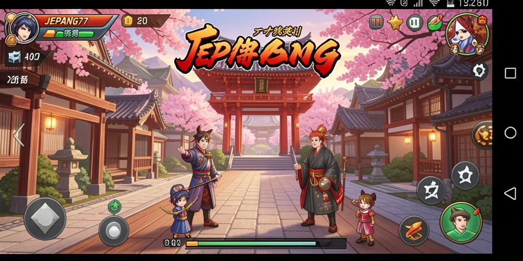 Tampilan gameplay yang menakjubkan di dalam JEPANG77, menampilkan petualangan seru.