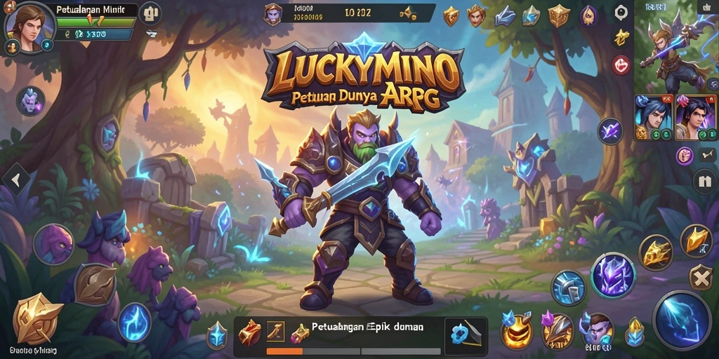Screenshot gameplay <strong>LUCKYMINO</strong> menampilkan pertarungan seru dan grafis menawan.