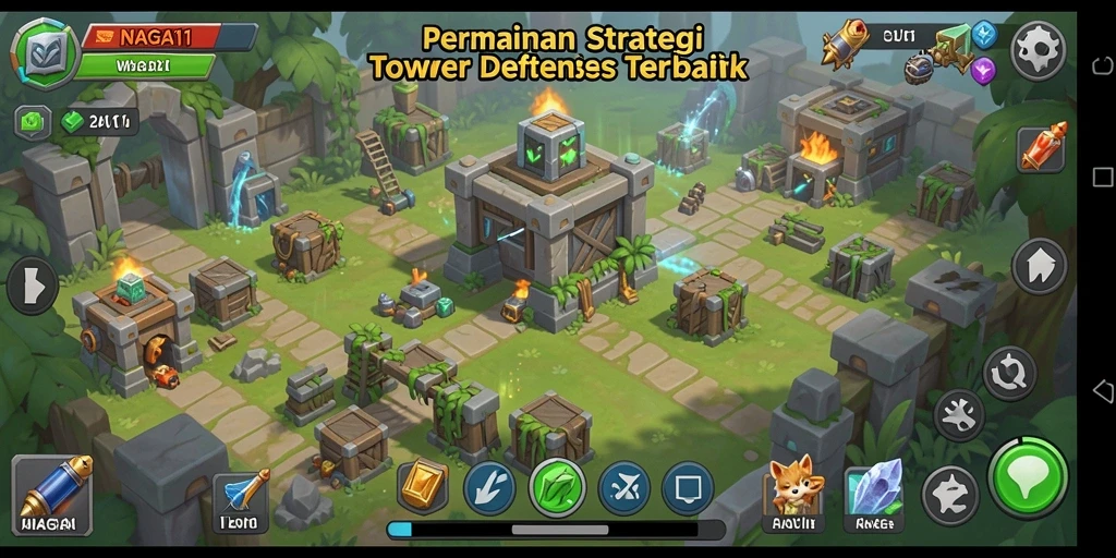 Tangkapan layar utama NAGA11 menampilkan aksi seru permainan Tower Defense.