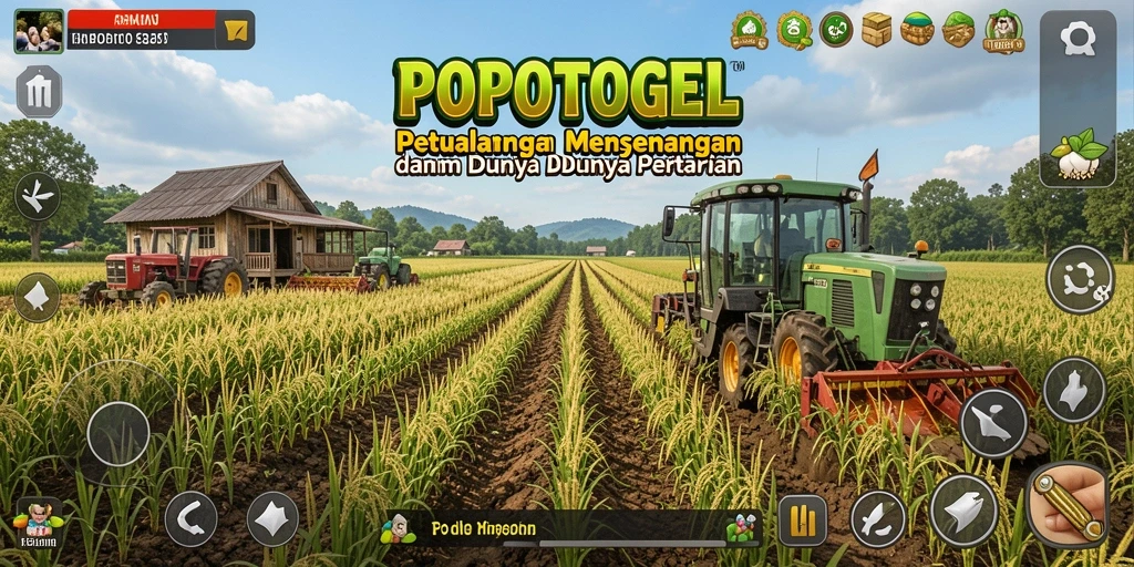 Tampilan gameplay <strong>POPOTOGEL</strong> saat bertani dan merawat hewan.