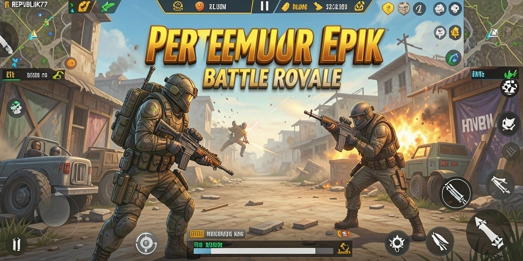 Screenshot gameplay menegangkan di REPUBLIK77 Battle Royale.