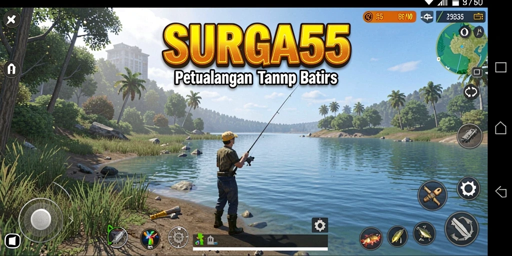 Screenshot gameplay SURGA55 yang menggambarkan aksi memancing seru.