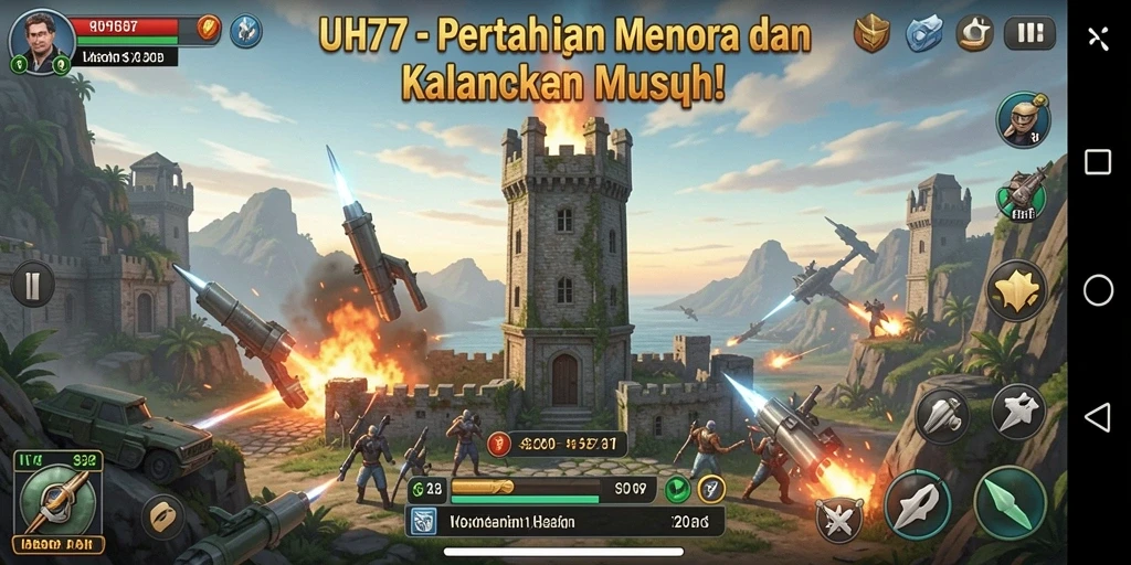 Tampilan gameplay UH77 yang seru dalam Tower Defense.