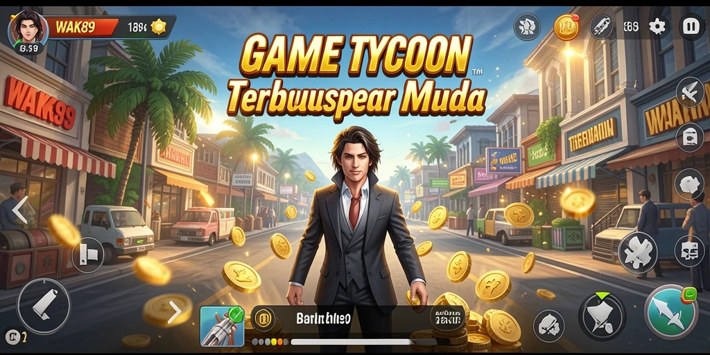 Tampilan gameplay seru dari WAK89 yang menampilkan manajemen bisnis.
