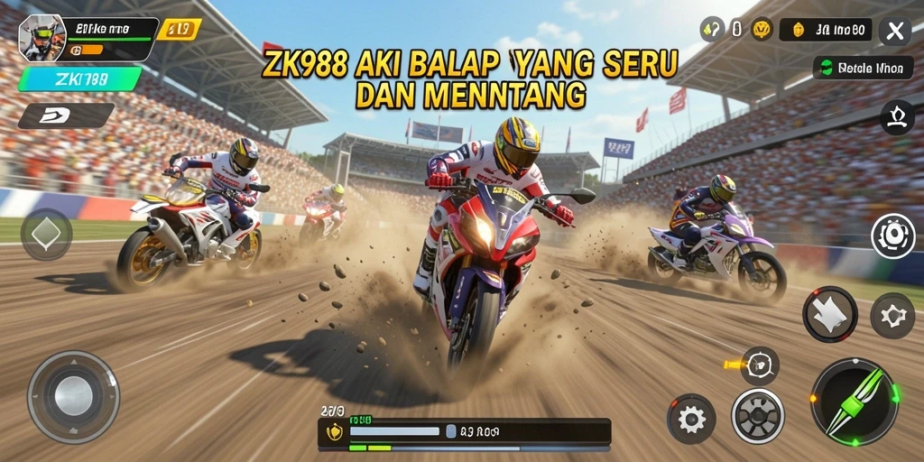 Screenshot gameplay ZK988 menunjukkan aksi balap yang mendebarkan dan kompetitif.